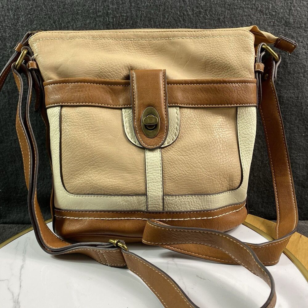 B.O.C Born Concept Adjustable Crossbody Handbag Purse Brown Camel Tan Ivory